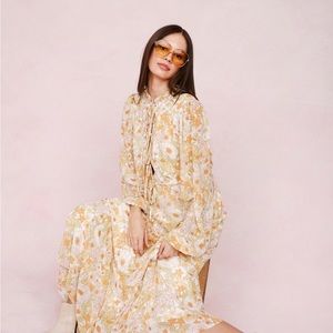 NWT Nasty Gal 70’s Floral Tie Front Long Sleeve Maxi Dress